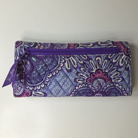 Vera Bradley Lilac Tapestry Purple Paisley Pattern Wallet Clutch Magnetic Trifol - Picture 1 of 8